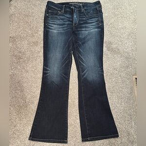 American Eagle Blue Flare Wide Leg Jeans with Contrast Stitching